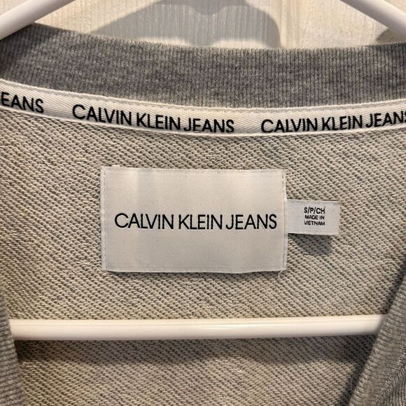 Calvin Klein Jeans Women’s Size Small Gray Sweatshirt Cropped Long Sleeve Boxy - Picture 3 of 6